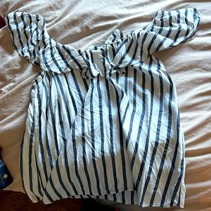 Blue and white stripped off the shoulder blouse